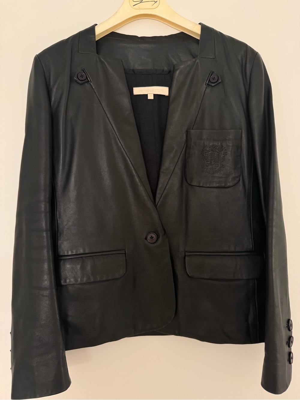 Vanessa Bruno Size F34/US 4 Leather Blazer Jacket in Navy